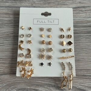 Full Tilt Gold and Clear Mixed Stud and Dangle Earring Set